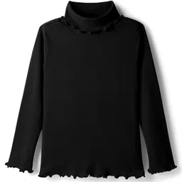 Honeyhap Premium 100% Cotton Knit with Bio Finish Full Sleeves Turtle Neck Solid Color Top - Black Beauty-picture-33