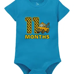 Zeezeezoo 100% Cotton Knit Monthly Birthday Construction Theme Half Sleeves 11 Months Text Printed Onesie - Blue-picture-11