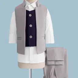 Rikidoos Full Sleeves Solid 3 Piece Party Suit - Grey & White-picture-11