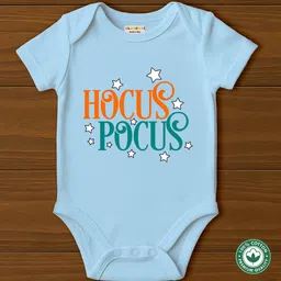 BLUSHES 100% Cotton Knit Halloween Theme Half Sleeves Hocus Pocus Text Printed Onesie - Aqua Blue-picture-17