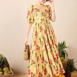 Uptownie Floral Print Fit & Flare Cotton Tiered Maxi Dress-picture-37
