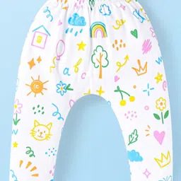 Babyhug Interlock Knit Full Length Diaper Leggings Floral Print Pack of 3 - Pink Yellow & White image 2