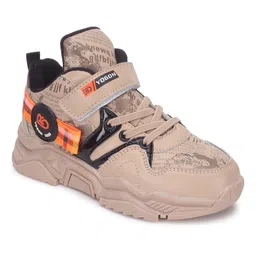 TRUFFLE COLLECTION Colour Blocked & Typography Designed With Velcro Closure Shoes - Khaki image 3