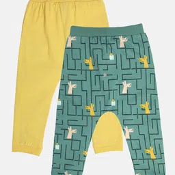 MINI KLUB Cotton Pack Of 2 Patch Detailed & Giraffe Printed Pajamas - Green & Yellow image 3