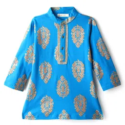 EARTHY TOUCH Single Jersey Knit Full Sleeves Kurta Dhoti Set With Floral Print - Light Blue image 2