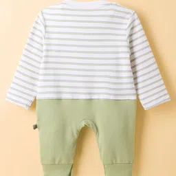 Mini Taurus Knitted Full Sleeves Striped Romper with Animal Print - Green image 2