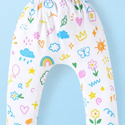 Babyhug Interlock Knit Full Length Diaper Leggings Floral Print Pack of 3 - Pink Yellow & White image 3