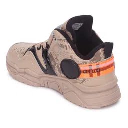 TRUFFLE COLLECTION Colour Blocked & Typography Designed With Velcro Closure Shoes - Khaki image 4