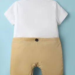 Mark & Mia Woven Half Sleeves Solid Party Romper With Bow & Suspender - Khaki & White image 3