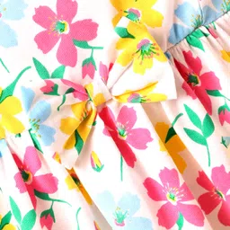 Babyhug Cotton Woven Frill Sleeves Frock with Floral Print & Bow Applique - White image 3