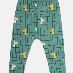 MINI KLUB Cotton Pack Of 2 Patch Detailed & Giraffe Printed Pajamas - Green & Yellow image 4