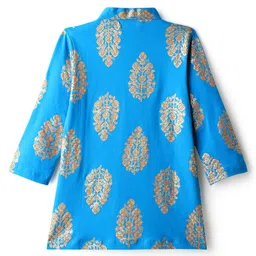EARTHY TOUCH Single Jersey Knit Full Sleeves Kurta Dhoti Set With Floral Print - Light Blue image 3