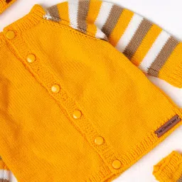 The Original Knit Knit Full Sleeves Striped Sweater With Coordinating Cap & Socks Set - Yellow & Brown image 4
