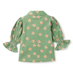 Tales & Stories Viscose Woven Three Fourth Sleeves Hearts Printed Shirt Style Top - Green image 4