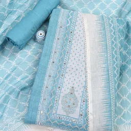 Meena Bazaar Geometric Woven Design Mirror Work Unstitched Dress Material-picture-16