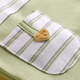 Mini Taurus Knitted Full Sleeves Striped Romper with Animal Print - Green image 4