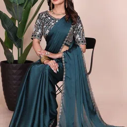 K 5 Fashion Solid Embroidered Scallop Border Saree image 5