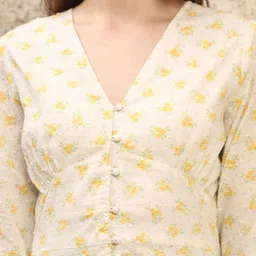 JAKANARY Floral Printed Flared Sleeve A-Line Midi Dress image 4