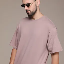 The Roadster Lifestyle Co. Oversized Fit Solid Drop-Shoulder Sleeves Pure Cotton T-shirt-picture-51