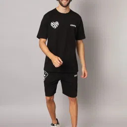 GRIFFEL Black Loose Fit Printed T-Shirt & Shorts Set image 5