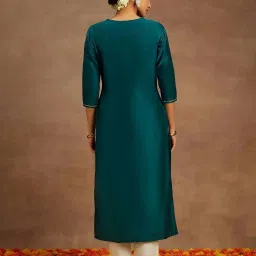 Libas Teal Blue Embroidered Straight Kurta image 2