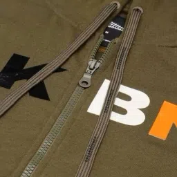 Breakbounce Dark Green Cotton Regular Fit Printed Hooded Sweatshirt image 5