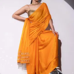 Swtantra Yellow Chiffon Saree image 5