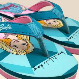 Kidsville Barbie Printed Teal Blue & Pink Flip Flops image 5