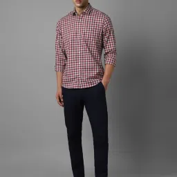 Louis Philippe Sport Maroon Cotton Slim Fit Checks Shirt image 5