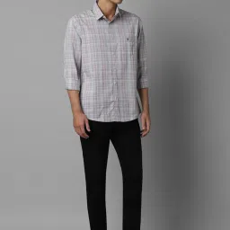 Louis Philippe Sport Grey Cotton Slim Fit Checks Shirt image 5