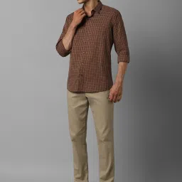 Louis Philippe Sport Maroon Cotton Slim Fit Checks Shirt image 5