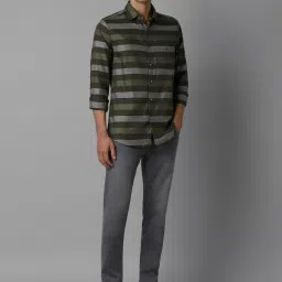 Louis Philippe Sport Green Cotton Slim Fit Striped Shirt image 5