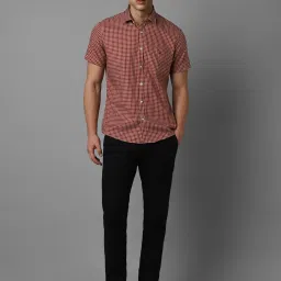Louis Philippe Sport Red Cotton Slim Fit Checks Shirt image 5