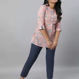 Aurelia Peach Cotton Printed Straight Short Kurti image 5