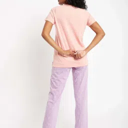 Madame M Secret Peach Cotton Regular Fit Printed Night Suit image 2