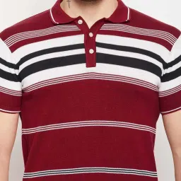 Cantabil Maroon Cotton Regular Fit Striped Polo T-Shirt image 5