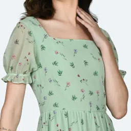 Zink London Light Green Floral Print A Line Dress image 5