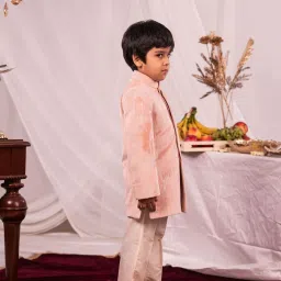 VASTRAMAY Boys Peach & Cream Embroidery Full Sleeves Indowestern Sets image 2