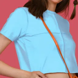 Zink London Blue Cotton Regular Fit Crop Top image 5