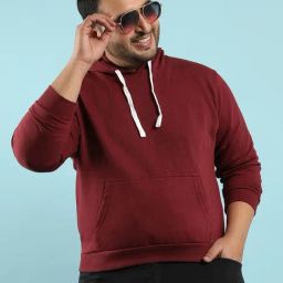 Instafab Plus Maroon Cotton Regular fit Plus Size Hooded Sweatshirt-picture-9