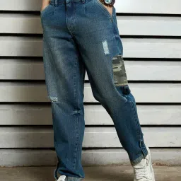 High Star Blue Cotton Relaxed Fit Distressed Jeans image 2