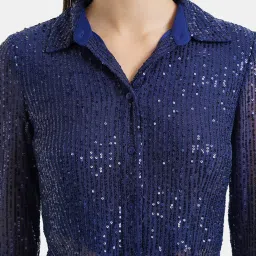 Kazo Navy Embellished Crop Shirt image 5