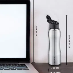 borosil ?Borosil Water Bottle with Single Wall & Leakproof Set of 3 (Silver, ?750 ml) image 2