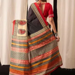 Anjaneya Sarees Black Woven Cotton Silk Printed Designer Saree image 2