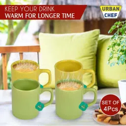 Urban Chef Parrot Green & Yellow Ceramic Droite Handcrafted Microwave Safe Cup - Set of 4 image 2