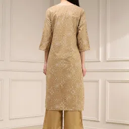 Biba Beige Cotton Straight Fit Printed Kurta image 2