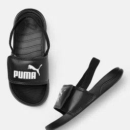 Puma Kids Brand Logo Printed Sliders with Water Repellent Strap-image-68