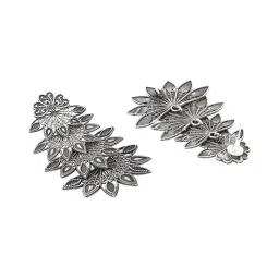 Teejh Ethnic Abhinaya Silver Oxidized Floral Dangler Earrings image 5