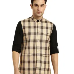 Sojanya Beige & Brown Checks Nehru Jacket-image-77