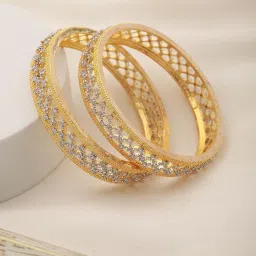 Saraf RS Jewellery A pair of 2 Gold DualToned AD Studded hand CraftedTextuerd Bangles 2.4 image 2